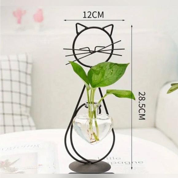 Cat Shaped Metal Plant Holder with Glass Vase - Picture 3 of 6